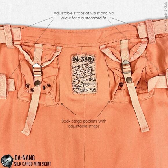 DA-NANG SURPLUS INDO-CHINE VINTAGE SILK PLEATED CARGO MINI SKIRT IN CORAL SMALL - Picture 9 of 13